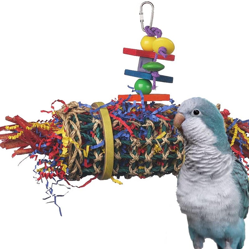 Super Bird Creations SB687 Firecracker Jr. Bird Toy - Foraging Chewing Swinging Toy for Parrots, Conures, Quakers, Pionus, Senegals - Natural Paper Shred Palm Leaves - Medium Birds, Size: 18" x 8" - Image 1